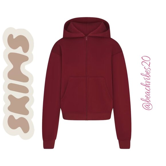 SKIMS Cotton Fleece Classic Zip-up Hoodie Merlot Medium NWT - Picture 4 of 5